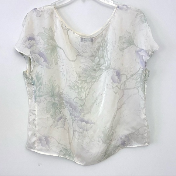 GIORIO ARMANI Cream Sheer Silk Cropped Blouse, Short Sleeve - Picture 3 of 4